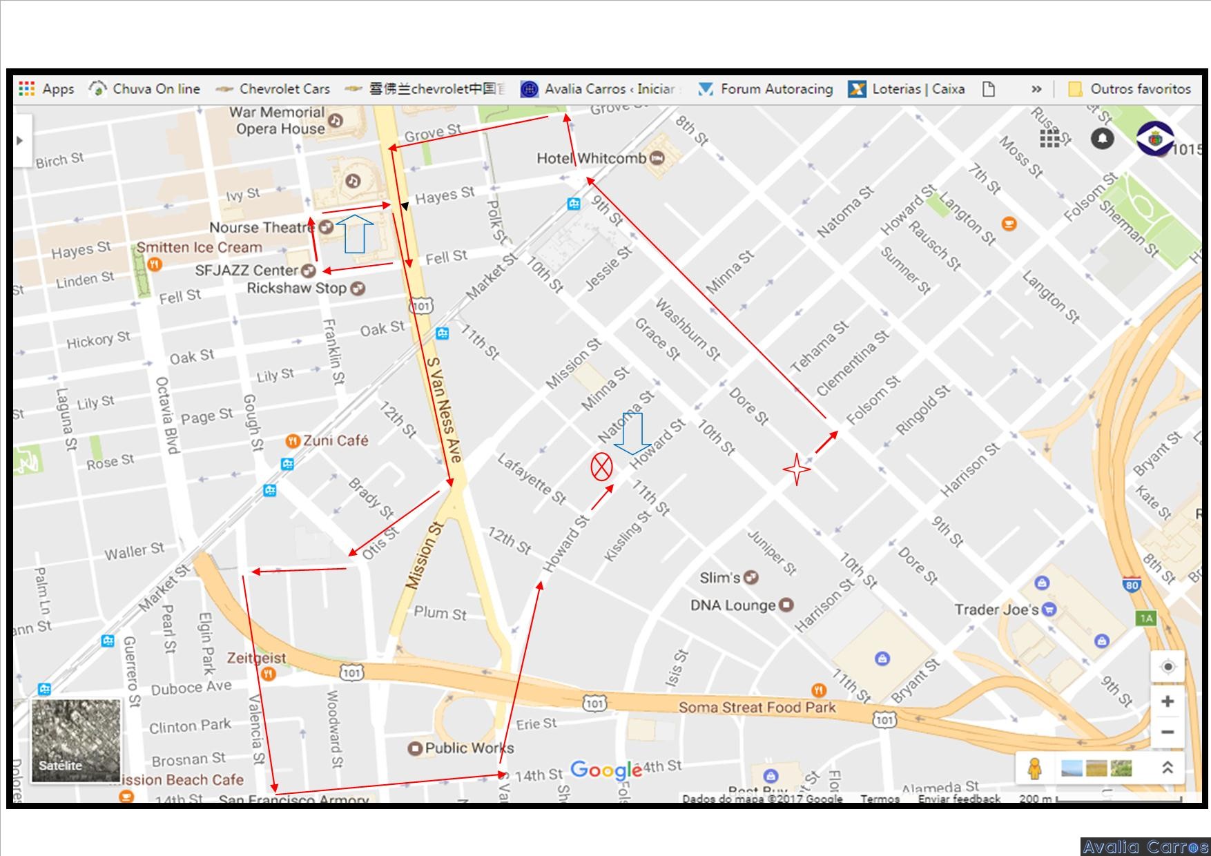 Caminho percorrido pelo carro em Hayes Valley 