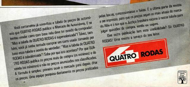 Avaliação da tabela de preços de veículos da Revista 4 Rodas