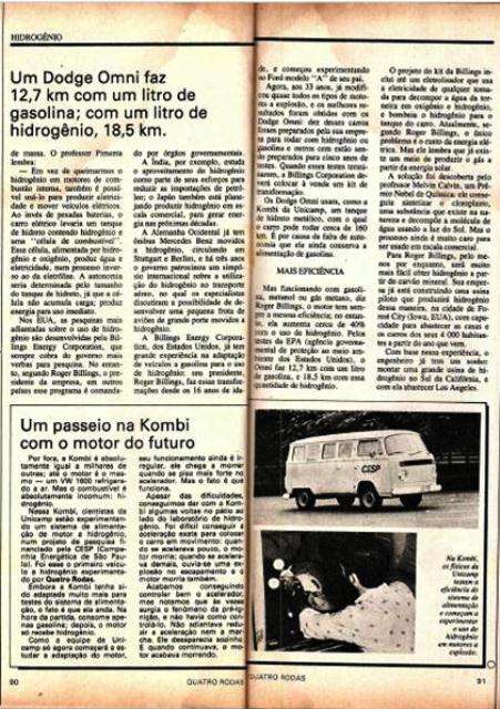 Avaliação das pesquisas com Hidrogênio na Revista 4 Rodas
